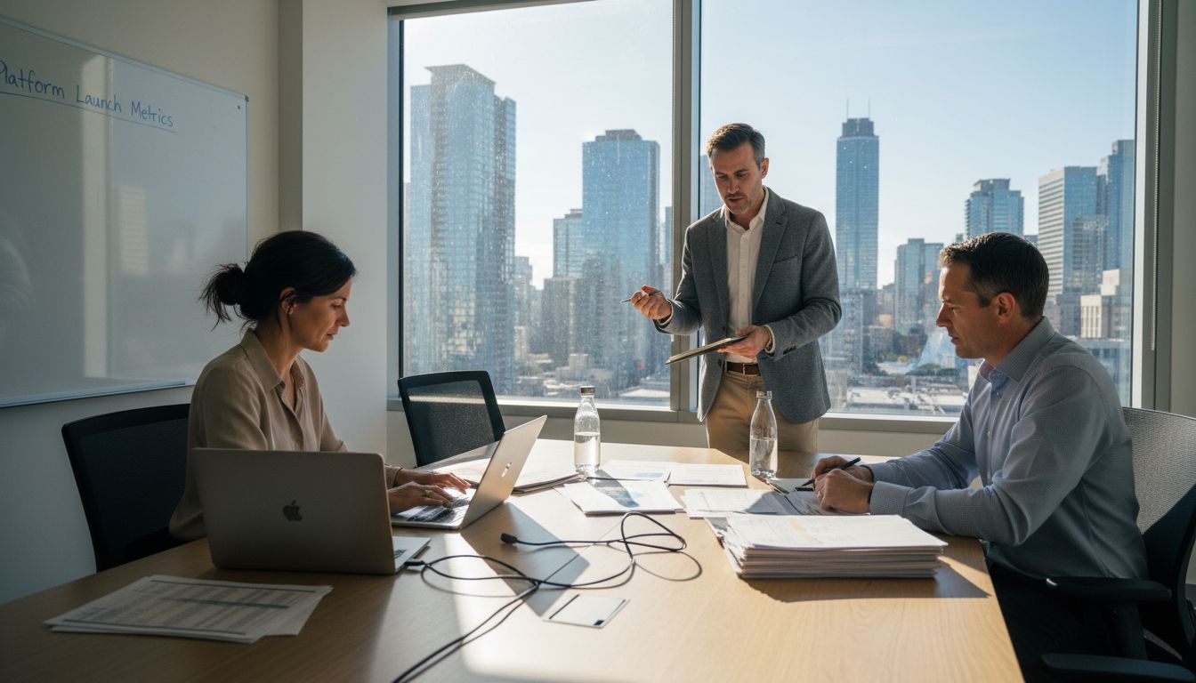 Business team in bright office on digital strategy