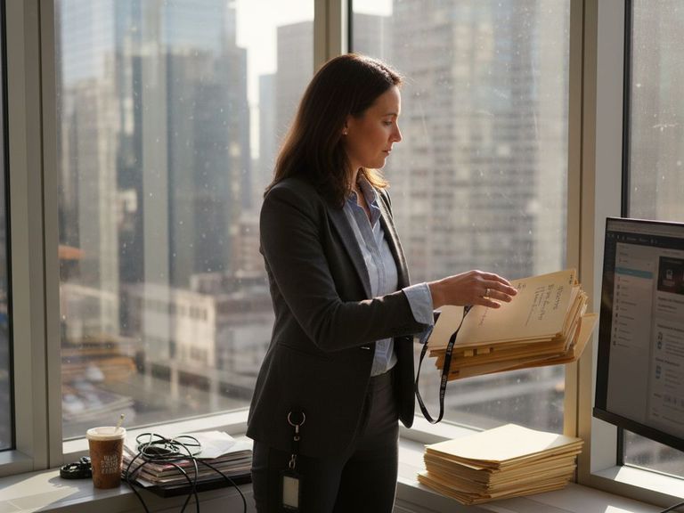 Executive sorting files in digital management workspace