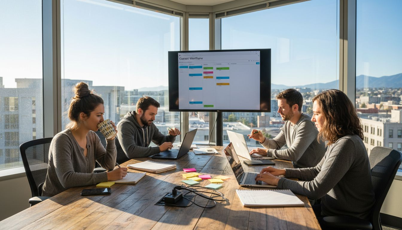 SaaS team collaborating on content workflow