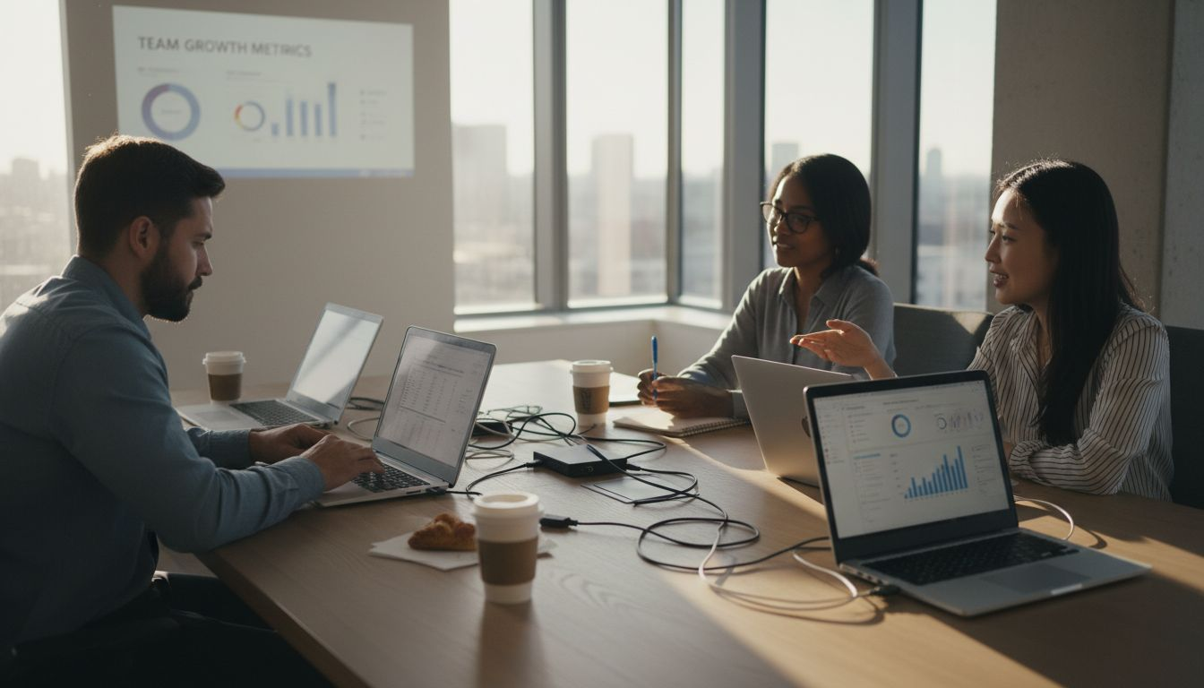Team collaborating in analytics office