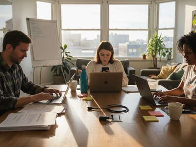 SaaS team collaborating in office with CMS tools