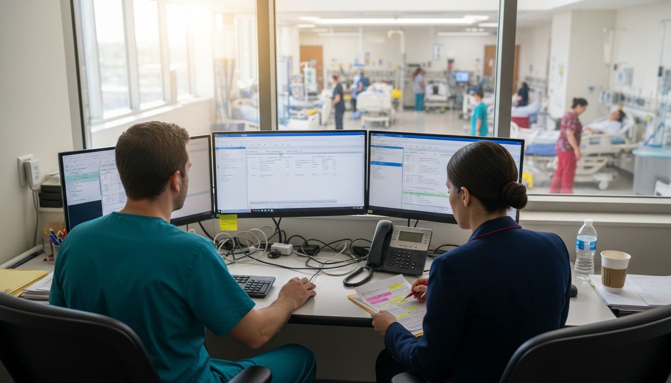 Hospital IT staff collaborating on patient systems