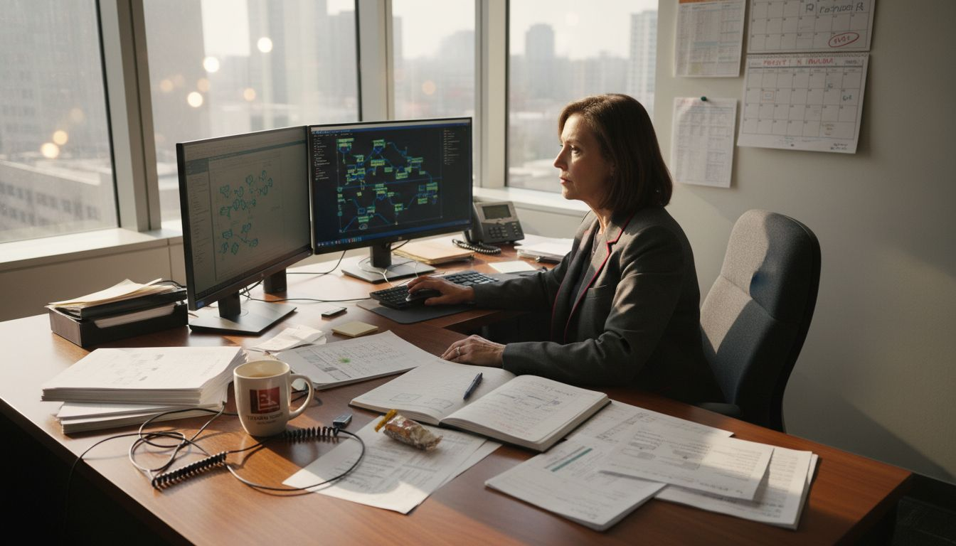 IT manager reviewing digital planning materials