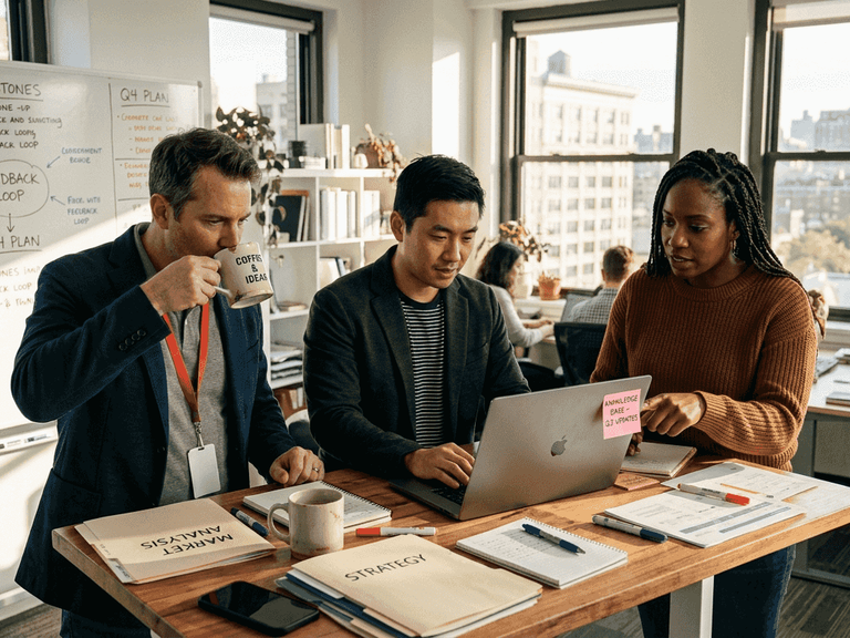 Team referencing knowledge base together in office