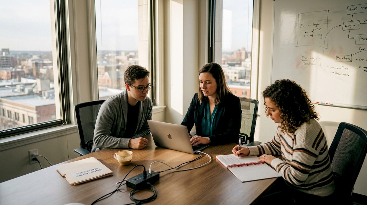 Onboarding manager guides new hires in office