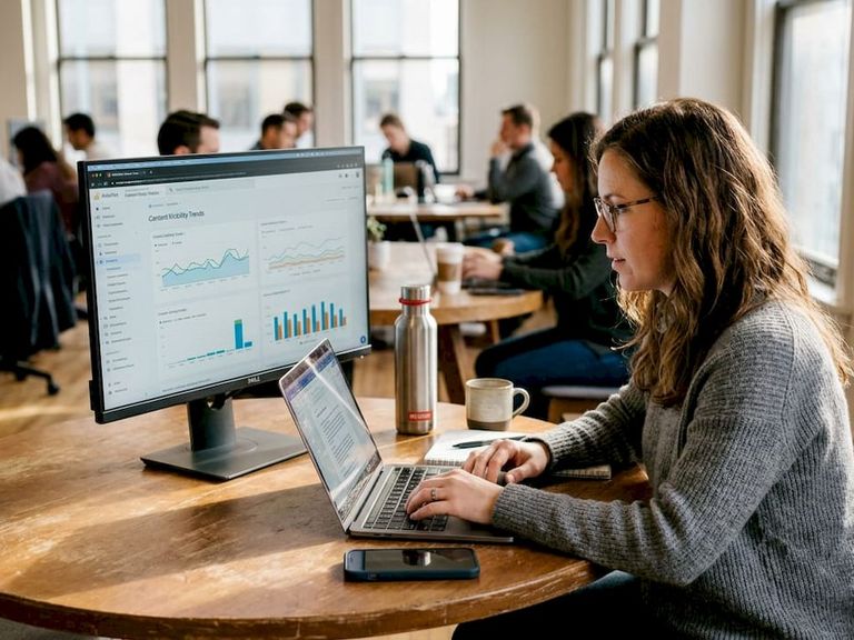 Content strategist analyzing AI-driven search analytics