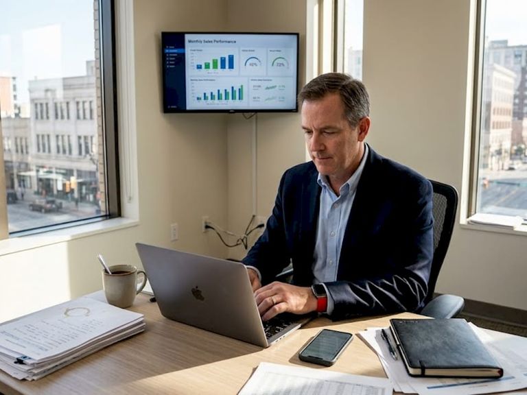 Manager analyzing business intelligence dashboard