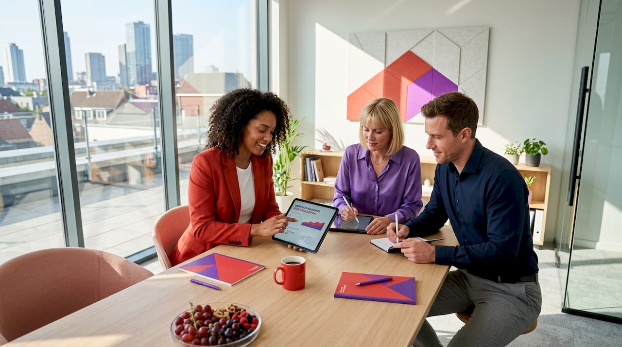 Team discussing custom workflows in office