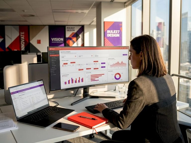 Businesswoman viewing digital operations dashboard