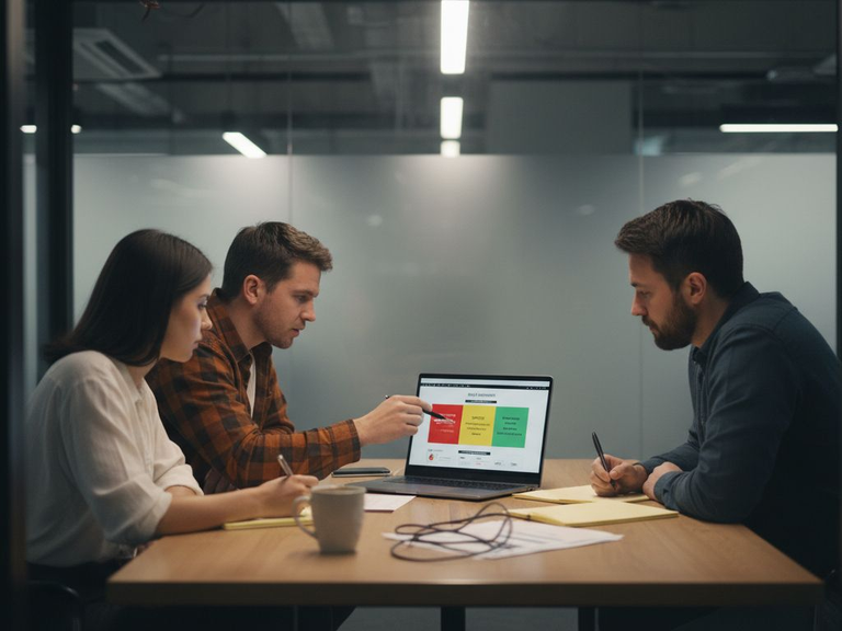 Startup team meeting about risk assessment