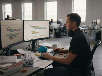 Project manager updating timelines at his desk