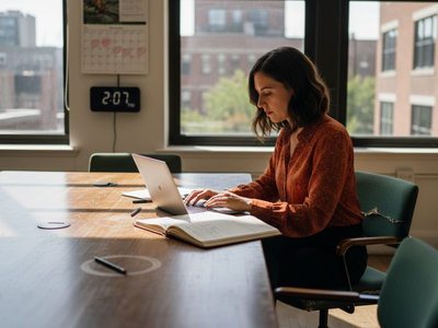 Leader multitasking at conference table