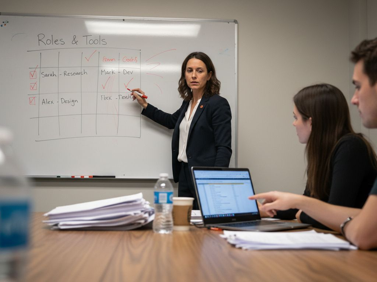 Project manager assigning team workflow roles