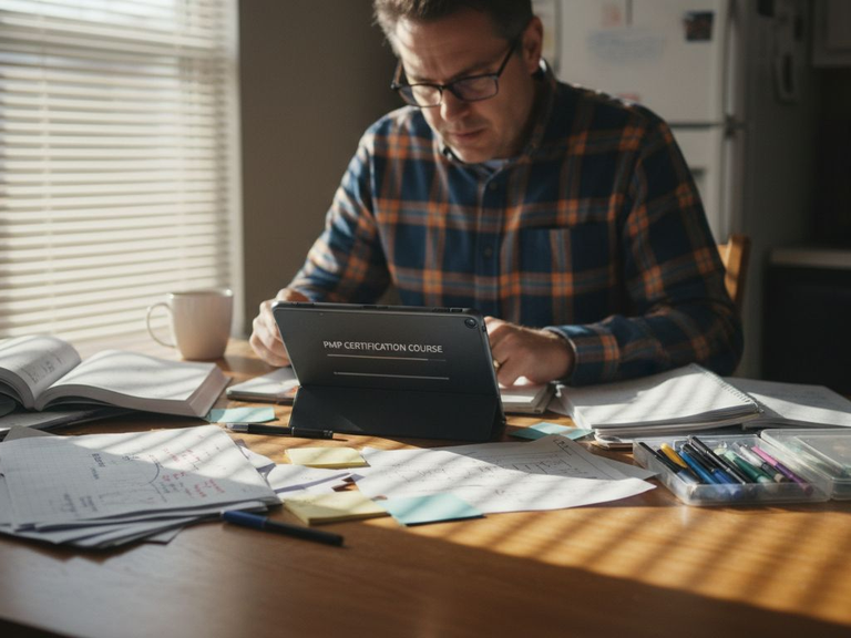 Person organizing PMP study resources