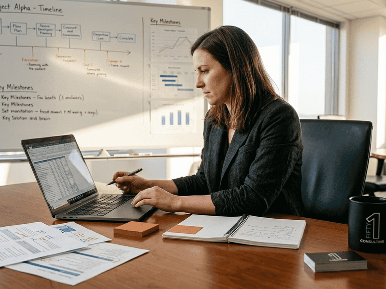 69b4b8f7c8b19c51d760f261  Project manager works on estimation spreadsheet