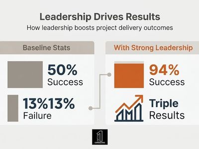 Infographic showing leadership raising project success