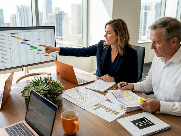 6a5ea8ae94e3938b17b4cdf1 Executives collaborating on technology change plan