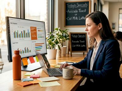 Manager analyzing adoption metrics on screen
