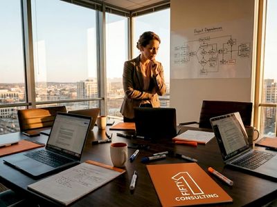 6a5ea9284e6f8bd166e66144  Project manager reviewing dependency flowchart