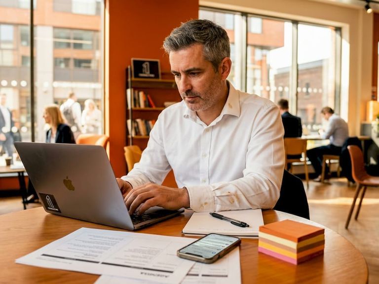 Team leader preparing status report in meeting room